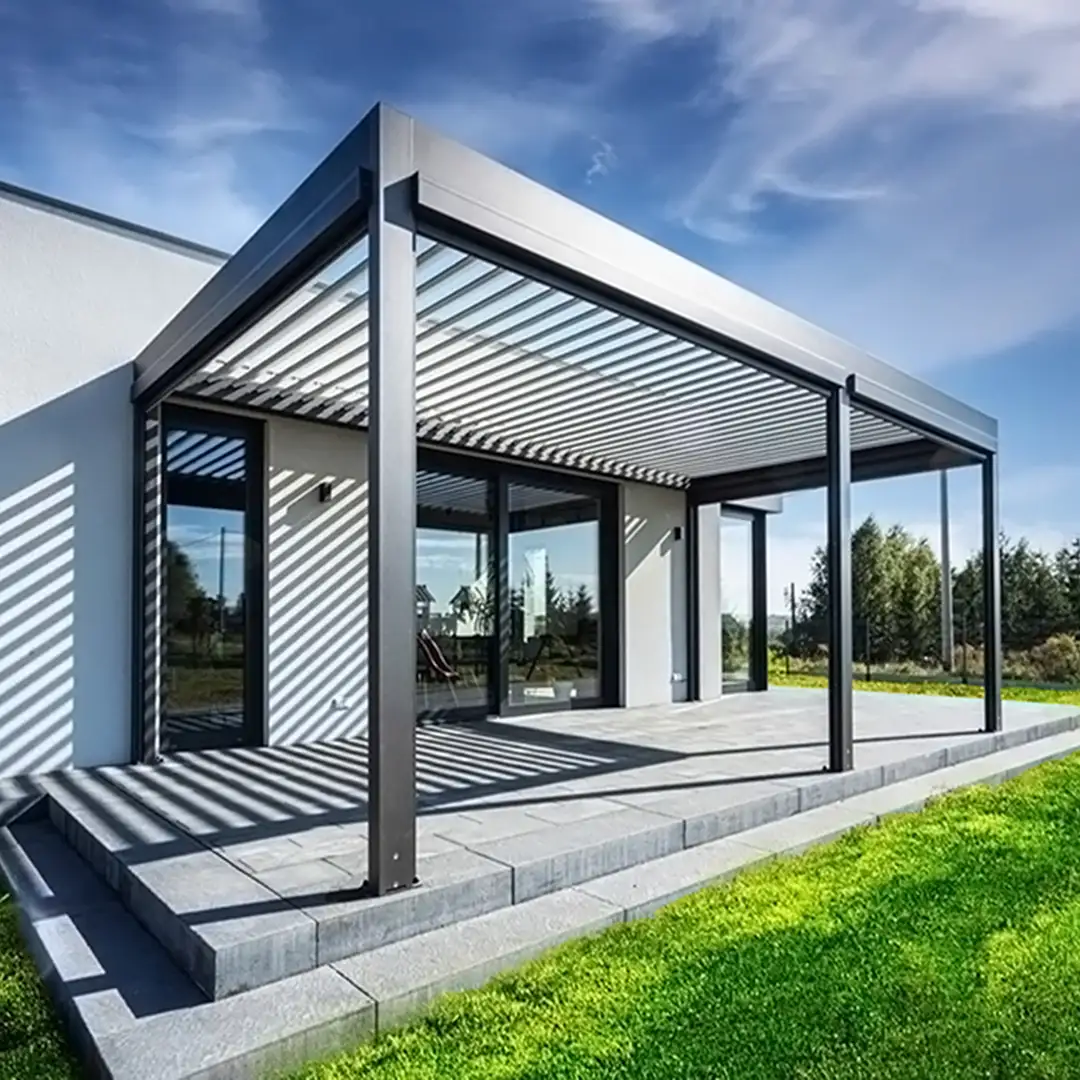 Home 2 Nowoczesna pergola tarasowa aluminiowa z automatycznym zadaszeniem lamelowym