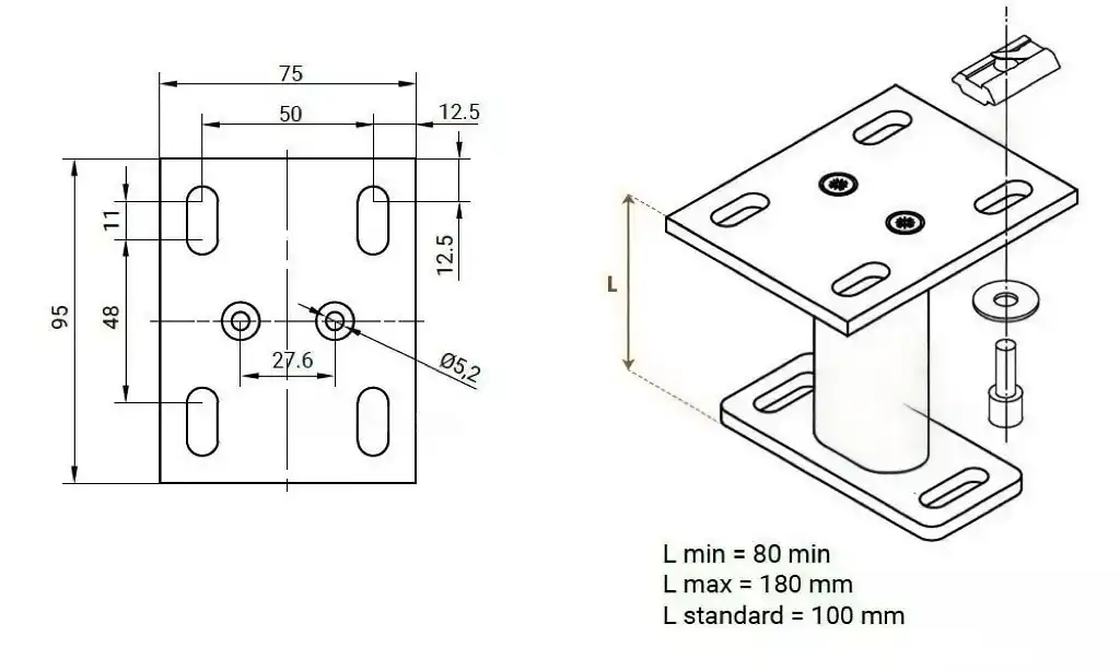 Modułowy uchwyt prowadnicy regulowany osłony Veranda Selt