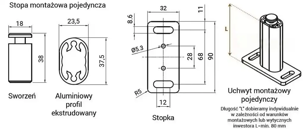 Pojedynczy uchwyt montażowy osłony Veranda Selt